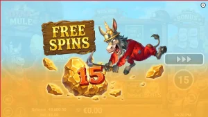 Tampilan visual slot Dyna Mule dengan tema tambang dan mekanik eksplosif