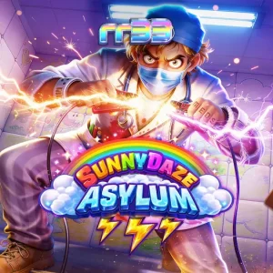 Tampilan visual slot Sunnydaze Asylum dengan gaya komik yang unik